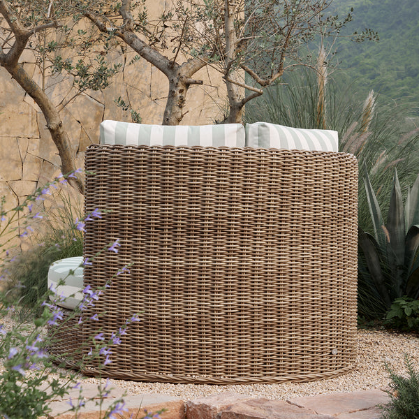 Bellagio Round Wicker Swivel Daybed, Natural with Sage Stripes - daals