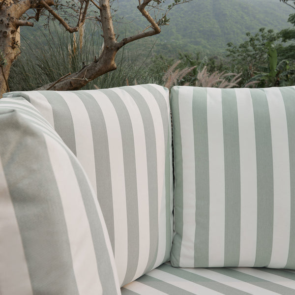 Bellagio Round Wicker Swivel Daybed, Natural with Sage Stripes - daals