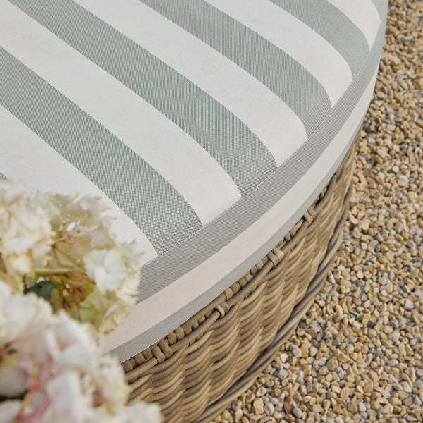 Bellagio Round Wicker Swivel Daybed, Natural with Sage Stripes - daals