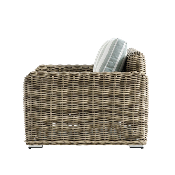 Bellagio Round Wicker Outdoor 1-Seater Sofa, Natural with Sage Stripes