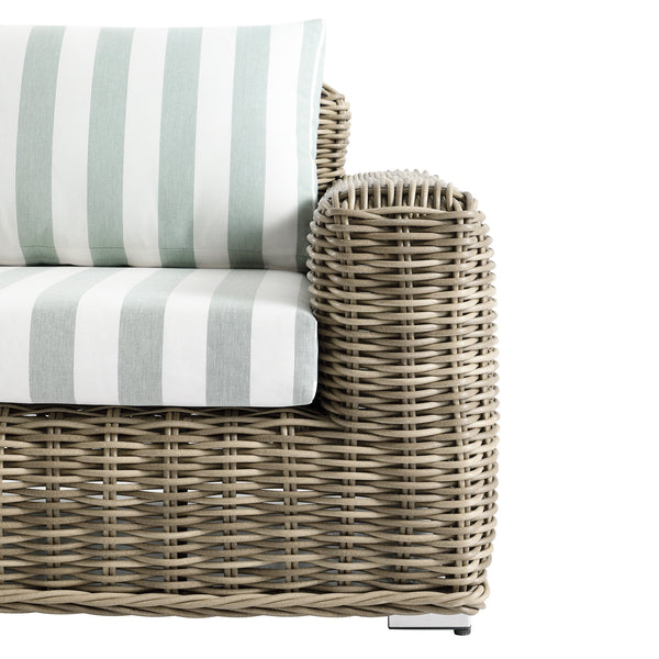 Bellagio Round Wicker Outdoor 1-Seater Sofa, Natural with Sage Stripes