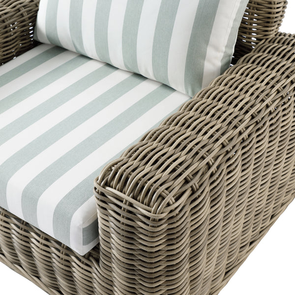 Bellagio Round Wicker Outdoor 1-Seater Sofa, Natural with Sage Stripes