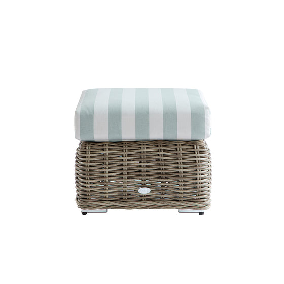 Bellagio Round Wicker Outdoor Footstool, Natural with Sage Stripes