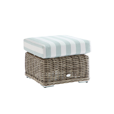 Bellagio Round Wicker Outdoor Footstool, Natural with Sage Stripes