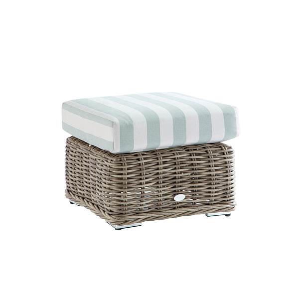 Bellagio Round Wicker Outdoor Footstool, Natural with Sage Stripes - daals