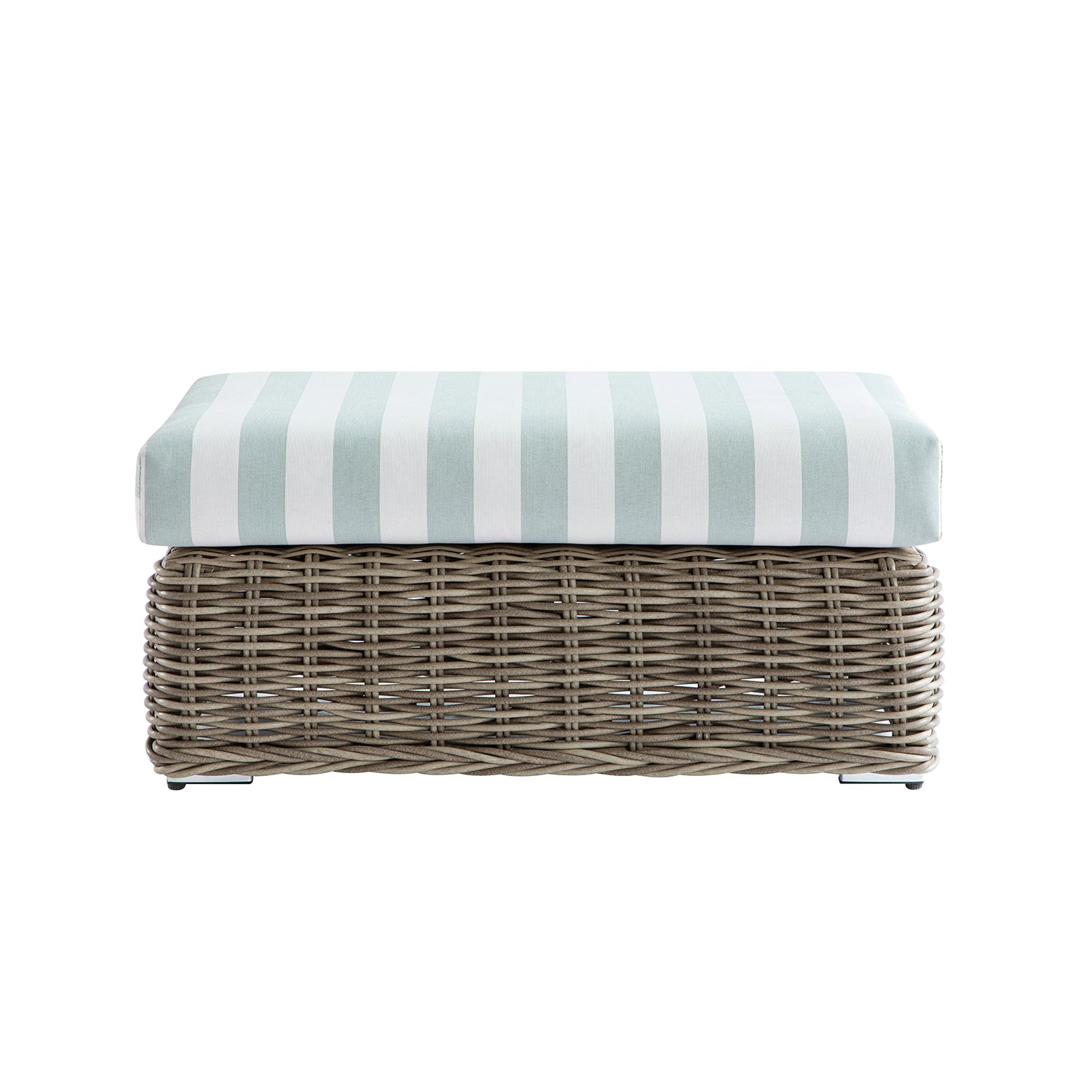Bellagio Round Wicker Outdoor Bench, Natural with Sage Stripes