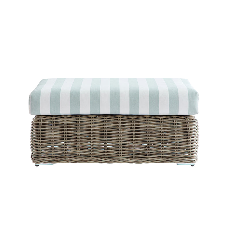 Bellagio Round Wicker Outdoor Bench, Natural with Sage Stripes - daals