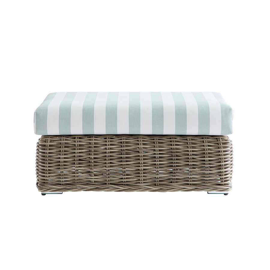 Bellagio Round Wicker Outdoor Bench, Natural with Sage Stripes