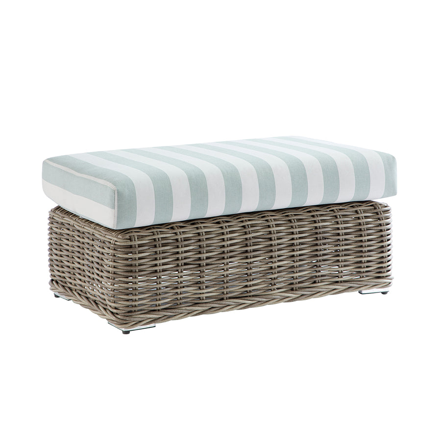 Bellagio Round Wicker Outdoor Bench, Natural with Sage Stripes