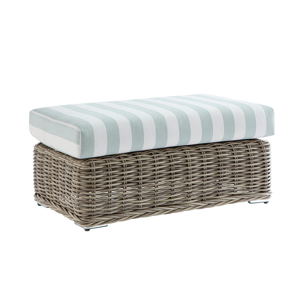 Bellagio Round Wicker Outdoor Bench, Natural with Sage Stripes - daals