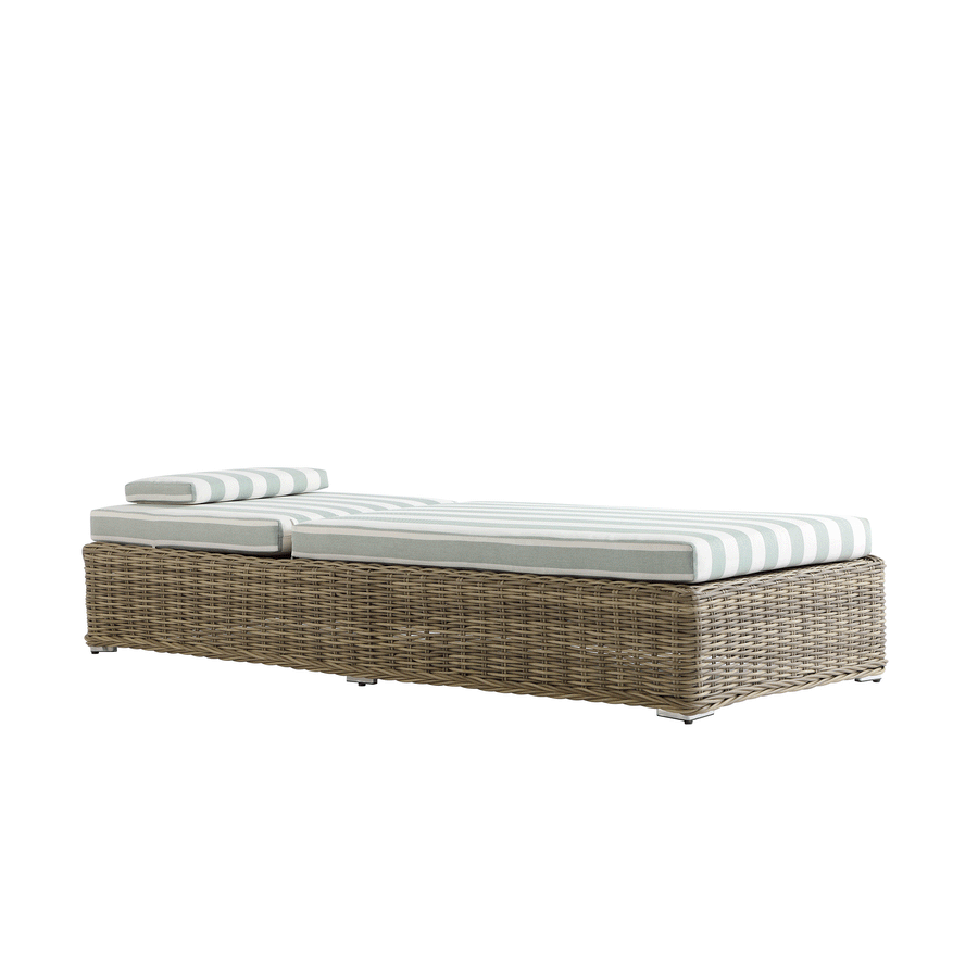Bellagio Round Wicker Sun Lounger with Headrest, Natural with Sage Stripes