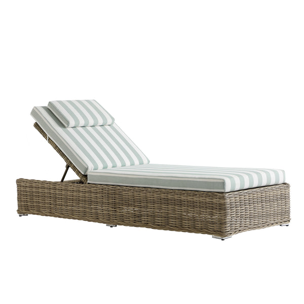 Bellagio Round Wicker Sun Lounger with Headrest, Natural with Sage Stripes