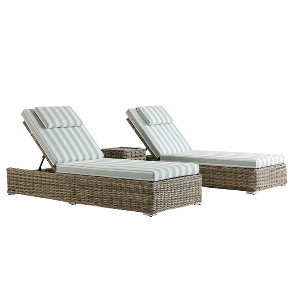 Bellagio Round Wicker Sun Lounger with Headrest, Natural with Sage Stripes