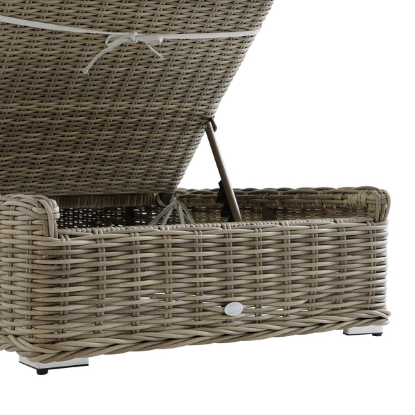Bellagio Round Wicker Sun Lounger with Headrest, Natural with Sage Stripes