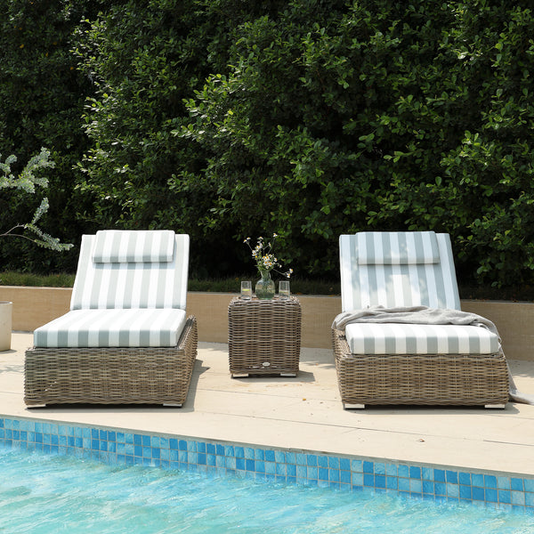 Bellagio Round Wicker Sun Lounger with Headrest, Natural with Sage Stripes