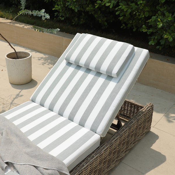 Bellagio Round Wicker Sun Lounger with Headrest, Natural with Sage Stripes