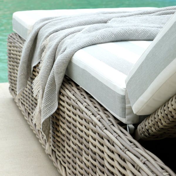 Bellagio Round Wicker Sun Lounger with Headrest, Natural with Sage Stripes
