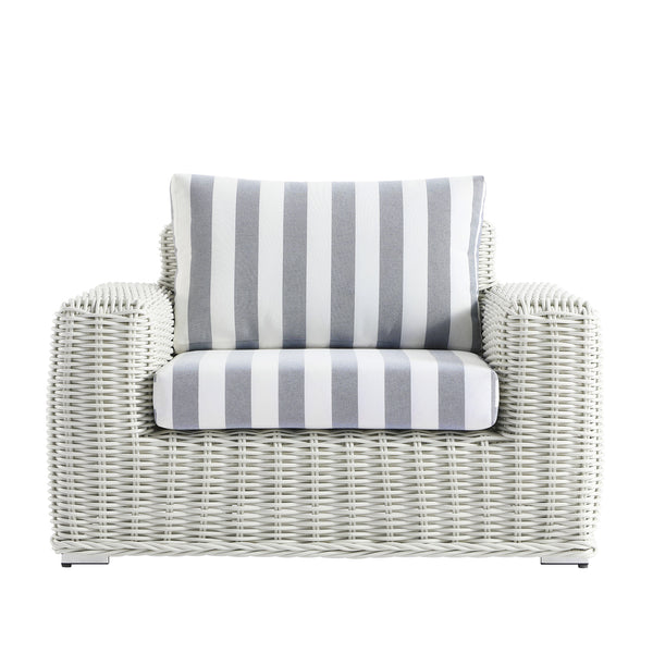 Bellagio Round Wicker Outdoor 1-Seater Sofa, White with Blue Stripes