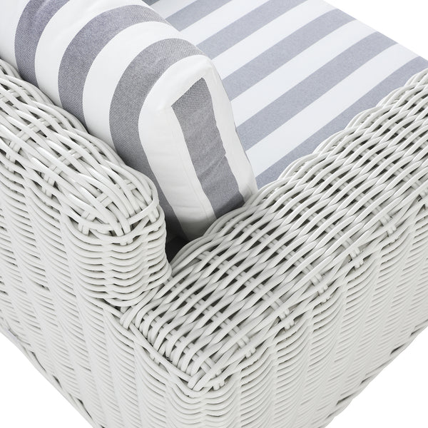 Bellagio Round Wicker Outdoor 1-Seater Sofa, White with Blue Stripes
