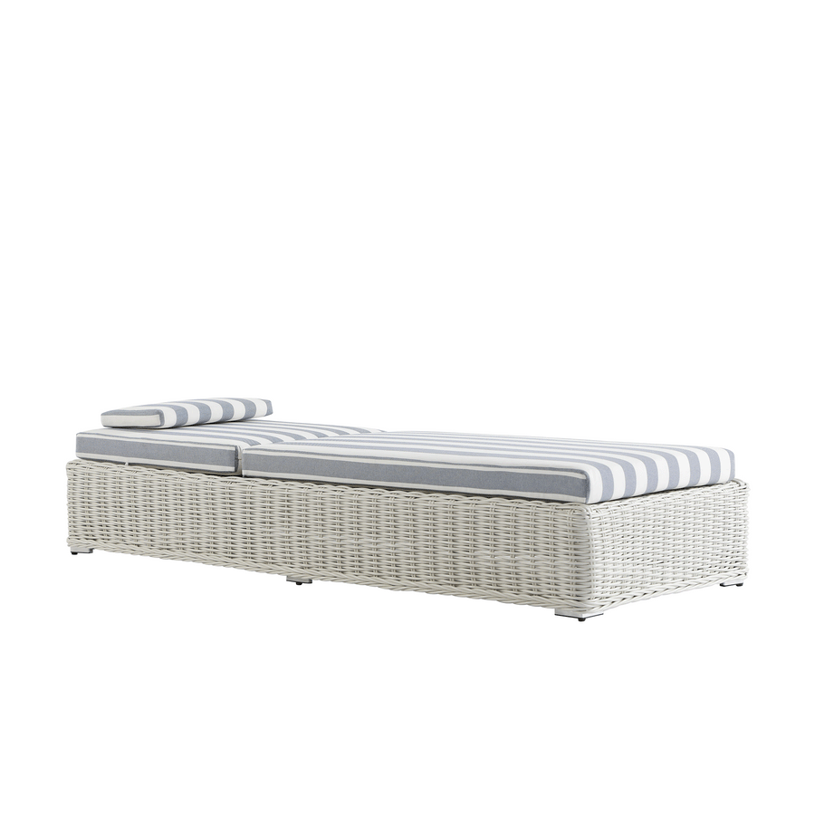 Bellagio Round Wicker Sun Lounger with Headrest, White with Blue Stripes - daals