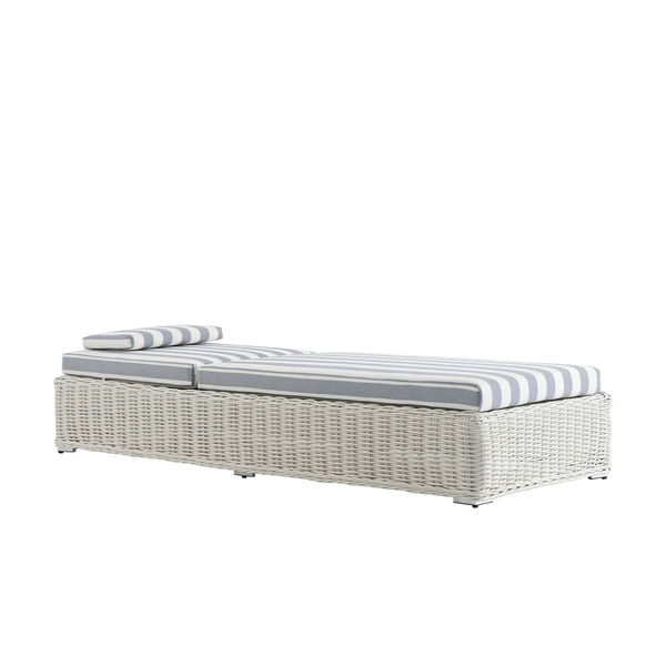 Bellagio Round Wicker Sun Lounger with Headrest, White with Blue Stripes