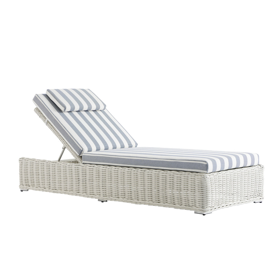 Bellagio Round Wicker Sun Lounger with Headrest, White with Blue Stripes - daals