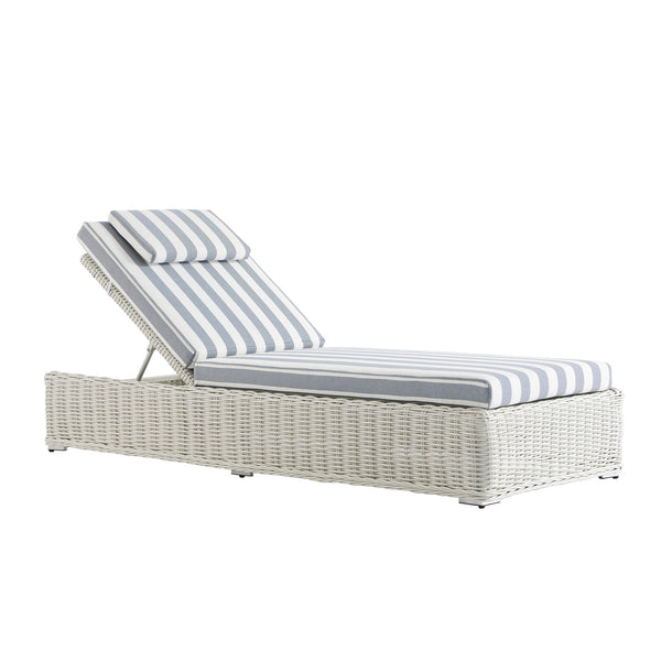Bellagio Round Wicker Sun Lounger with Headrest, White with Blue Stripes