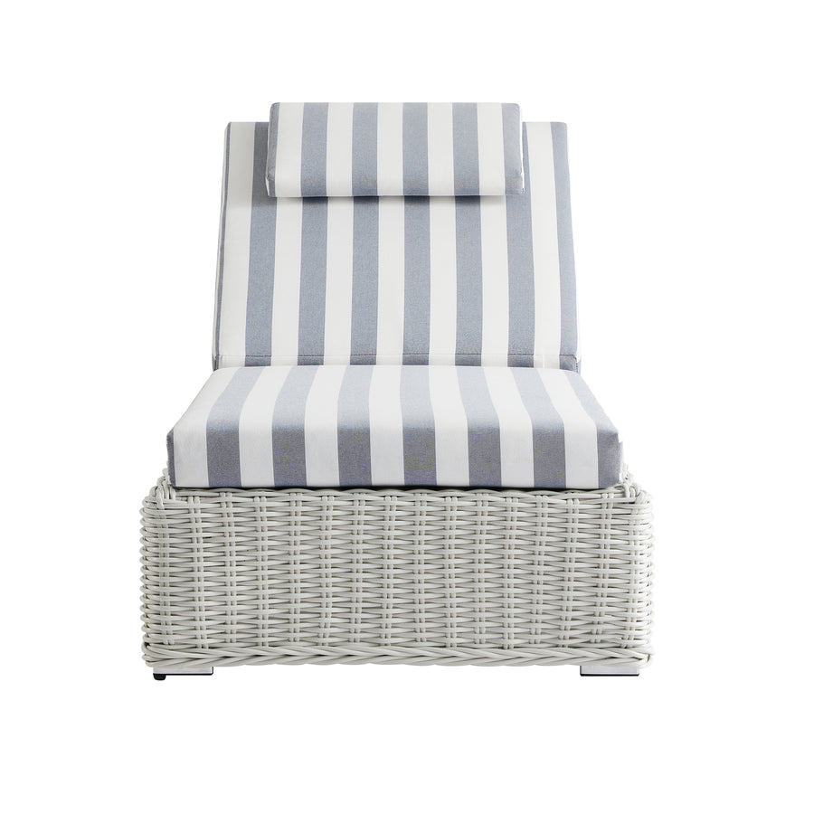 Bellagio Round Wicker Sun Lounger with Headrest, White with Blue Stripes - daals