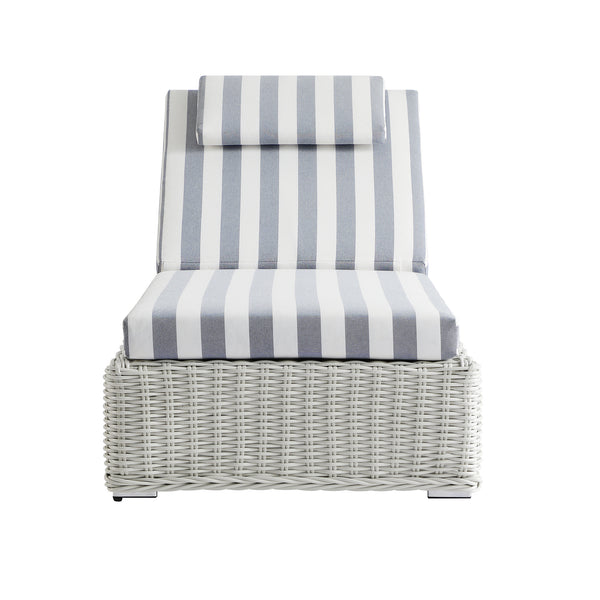 Bellagio Round Wicker Sun Lounger with Headrest, White with Blue Stripes