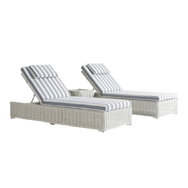 Bellagio Round Wicker Sun Lounger with Headrest, White with Blue Stripes