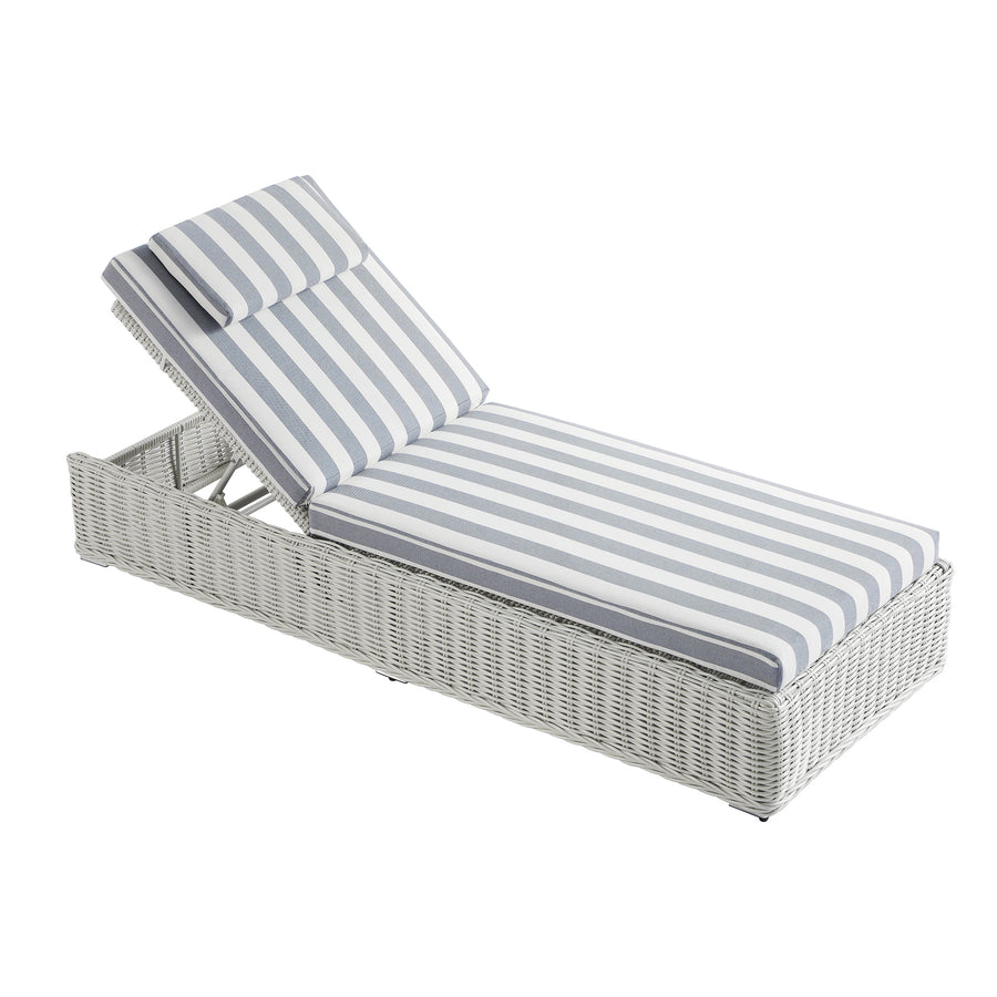 Bellagio Round Wicker Sun Lounger with Headrest, White with Blue Stripes - daals