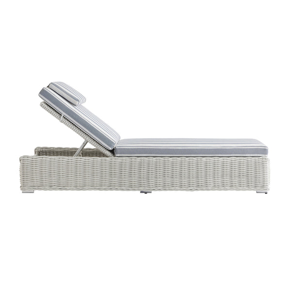 Bellagio Round Wicker Sun Lounger with Headrest, White with Blue Stripes