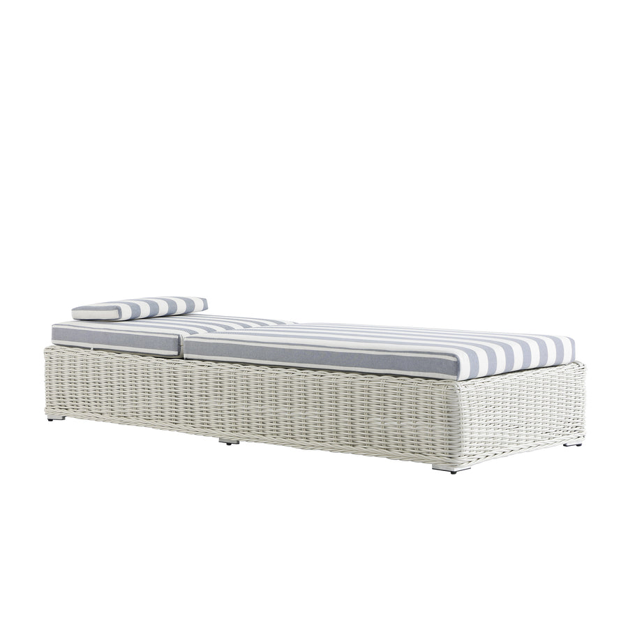 Bellagio Round Wicker Sun Lounger with Headrest, White with Blue Stripes - daals