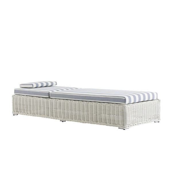 Bellagio Round Wicker Sun Lounger with Headrest, White with Blue Stripes