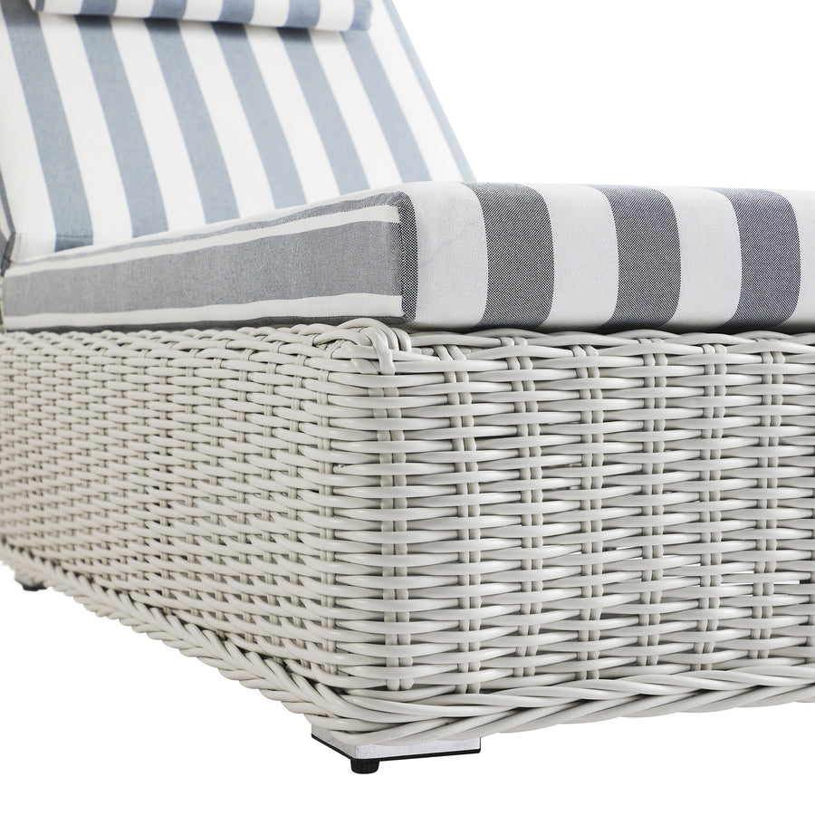 Bellagio Round Wicker Sun Lounger with Headrest, White with Blue Stripes - daals