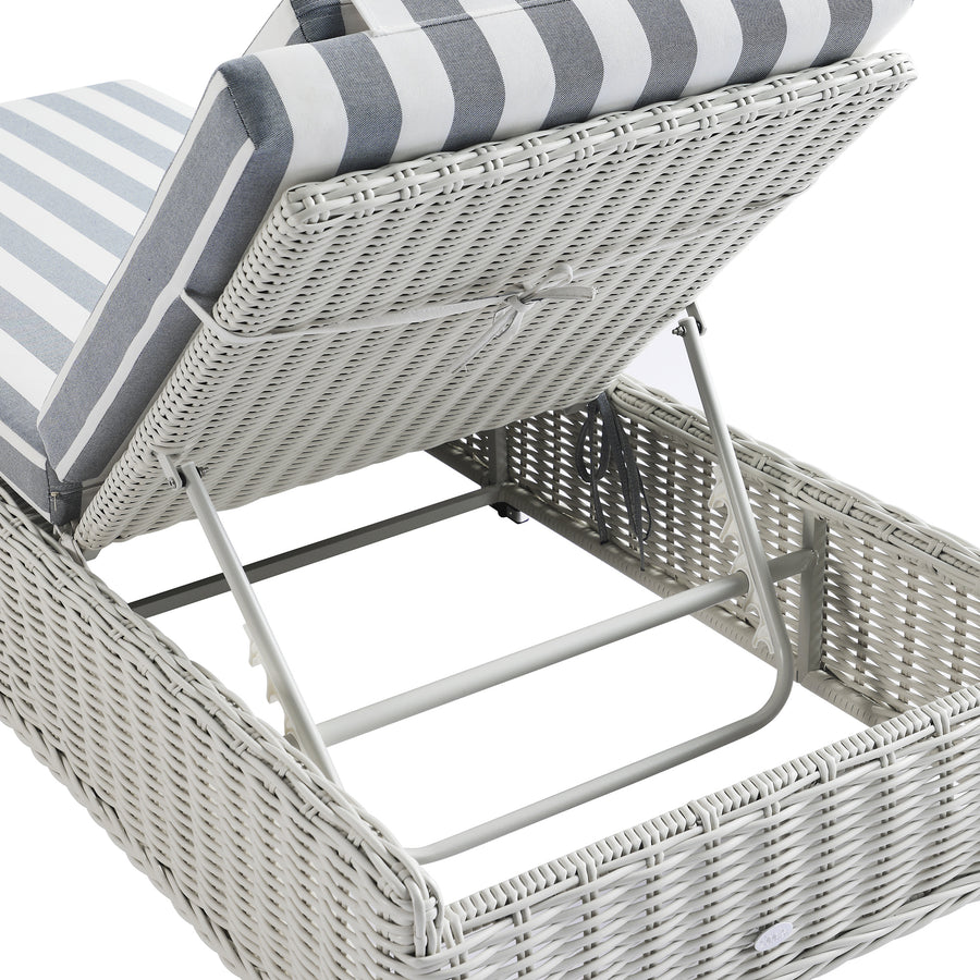 Bellagio Round Wicker Sun Lounger with Headrest, White with Blue Stripes - daals