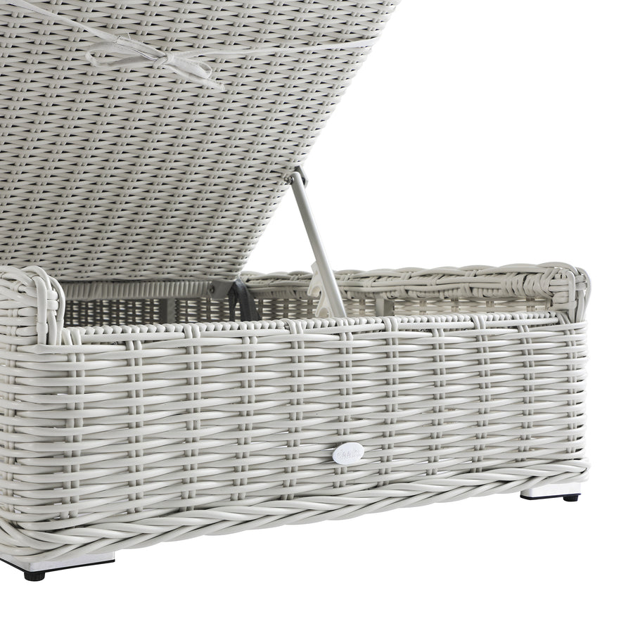 Bellagio Round Wicker Sun Lounger with Headrest, White with Blue Stripes - daals