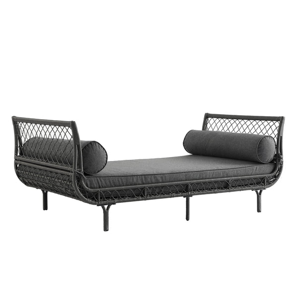 Willowbrook Lattice Weave Rattan Daybed, Dark Grey