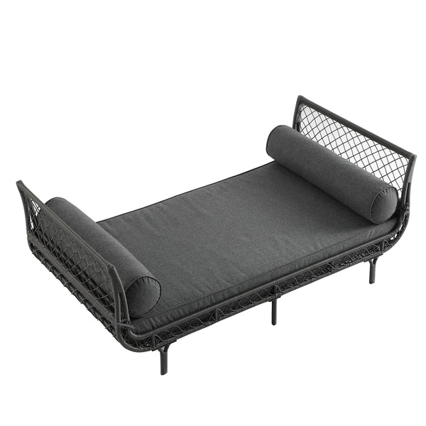 Willowbrook Lattice Weave Rattan Daybed, Dark Grey
