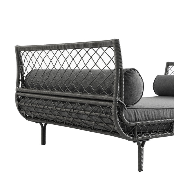 Willowbrook Lattice Weave Rattan Daybed, Dark Grey