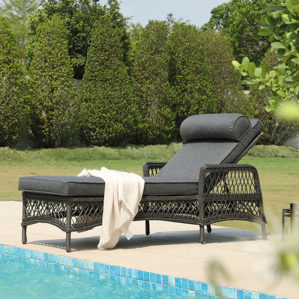 Willowbrook Lattice Weave Rattan Sun Lounger, Dark Grey