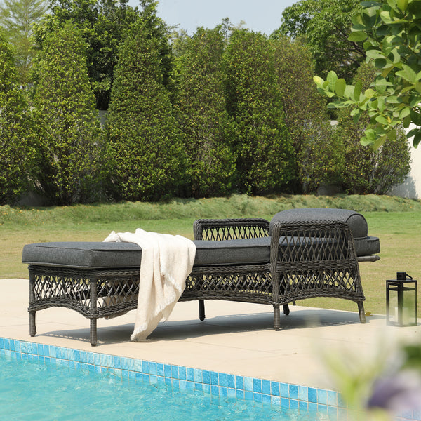 Willowbrook Lattice Weave Rattan Sun Lounger, Dark Grey