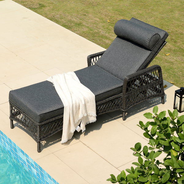 Willowbrook Lattice Weave Rattan Sun Lounger, Dark Grey