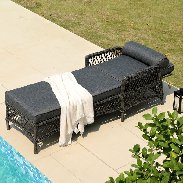 Willowbrook Lattice Weave Rattan Sun Lounger, Dark Grey