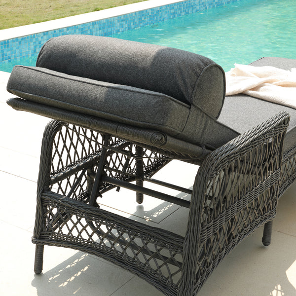 Willowbrook Lattice Weave Rattan Sun Lounger, Dark Grey
