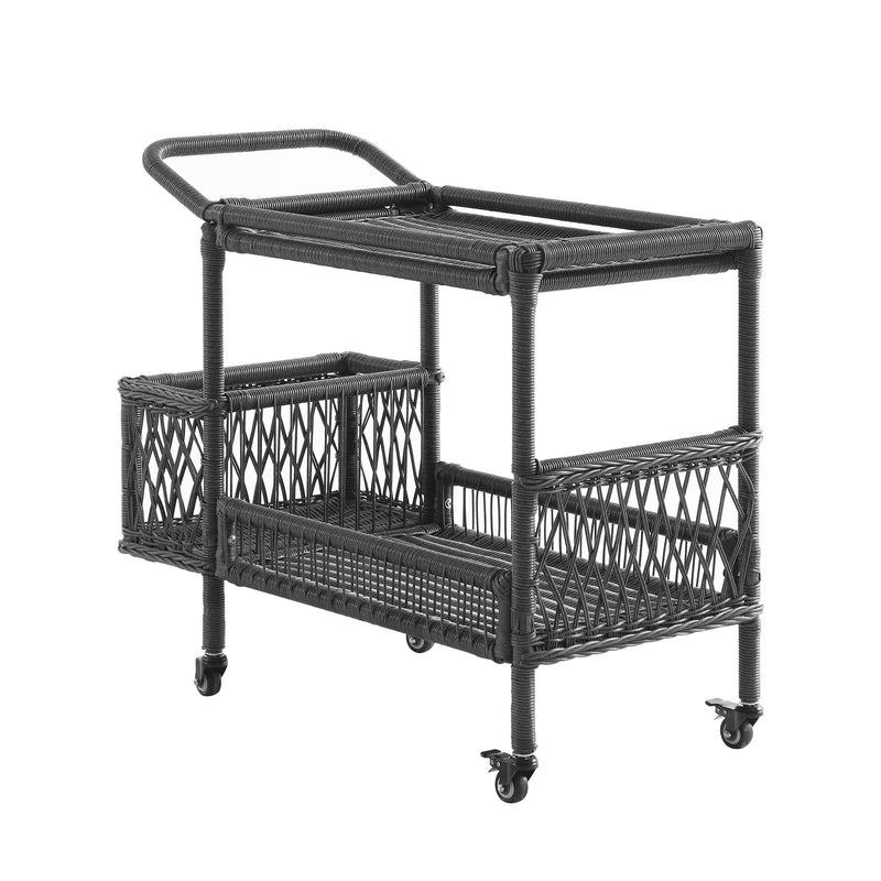 Willowbrook Lattice Weave Rattan Bar Cart, Dark Grey