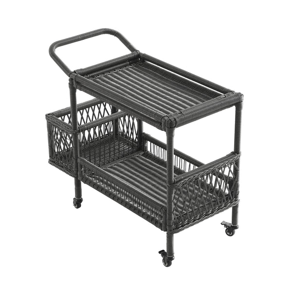 Willowbrook Lattice Weave Rattan Bar Cart, Dark Grey