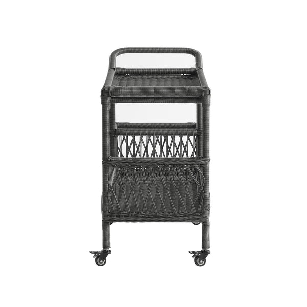 Willowbrook Lattice Weave Rattan Bar Cart, Dark Grey