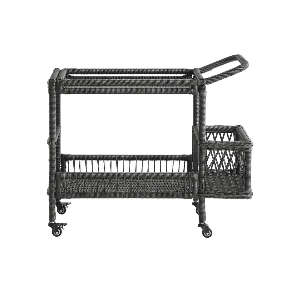 Willowbrook Lattice Weave Rattan Bar Cart, Dark Grey