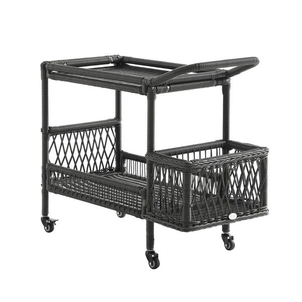 Willowbrook Lattice Weave Rattan Bar Cart, Dark Grey